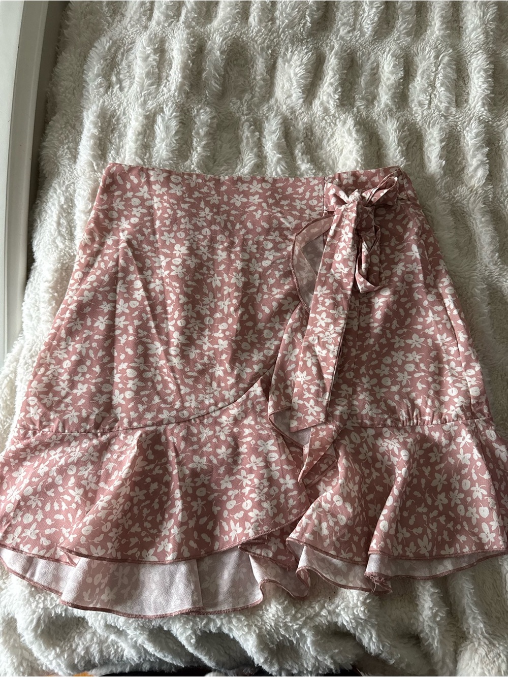 SHEIN Dusty Pink Floral Wrap Mini Skirt